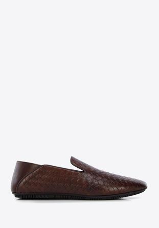 Men's interwoven leather loafers, dark brown, 96-M-514-4-40, Photo 1