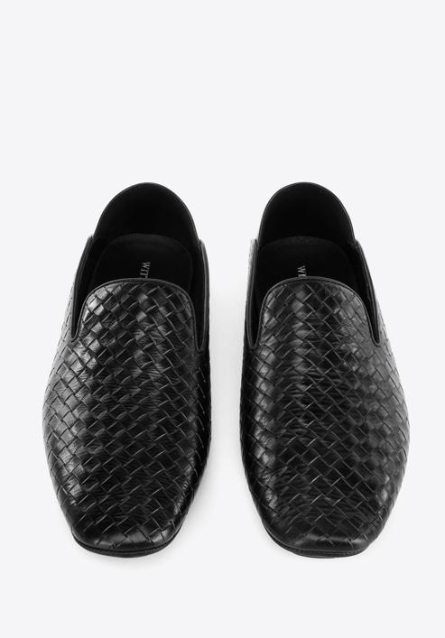 Men's interwoven leather loafers, black, 96-M-514-4-44, Photo 2