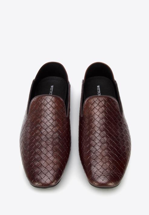 Men's interwoven leather loafers, dark brown, 96-M-514-1-40, Photo 2