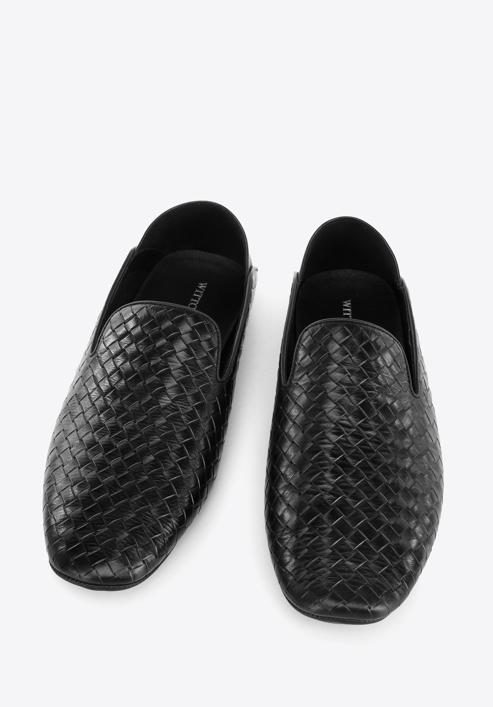 Men's interwoven leather loafers, black, 96-M-514-1-41, Photo 3
