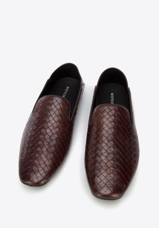 Men's interwoven leather loafers, dark brown, 96-M-514-4-43, Photo 1
