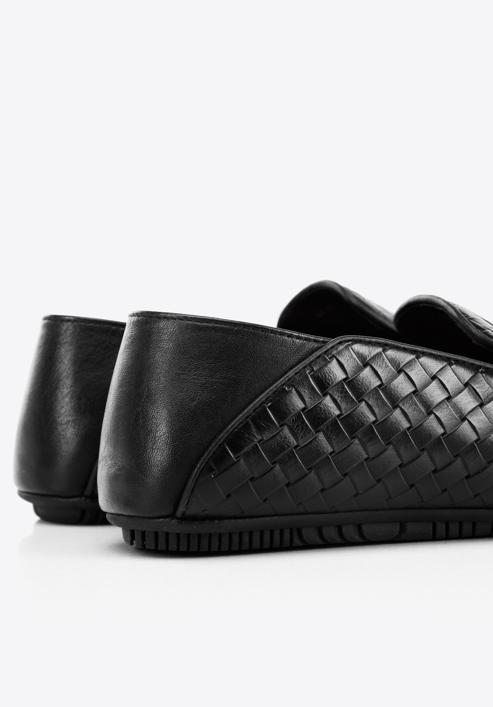 Men's interwoven leather loafers, black, 96-M-514-4-44, Photo 7