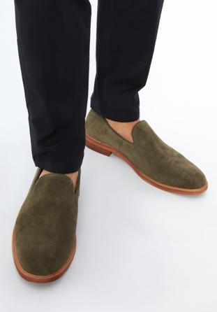 Men's suede loafers, green, 96-M-708-Z-41, Photo 1