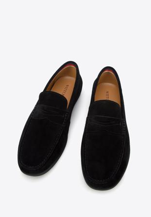 Men's suede penny loafers, black, 96-M-510-1-45, Photo 1