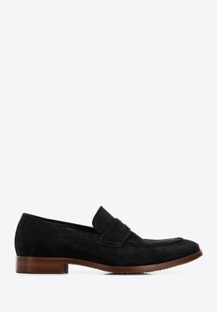 Men's suede penny loafers, black, 96-M-707-1-45, Photo 1