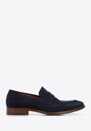 Men's suede penny loafers, navy blue, 96-M-707-N-45, Photo 1