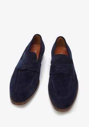 Men's suede penny loafers, navy blue, 96-M-707-N-42, Photo 1