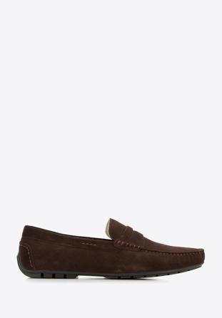 Men's suede penny loafers, dark brown, 94-M-500-4-44, Photo 1