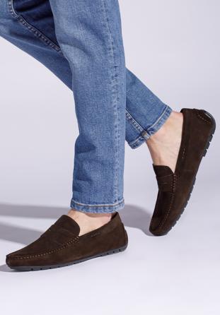 Men's suede penny loafers, dark brown, 94-M-500-4-42, Photo 1