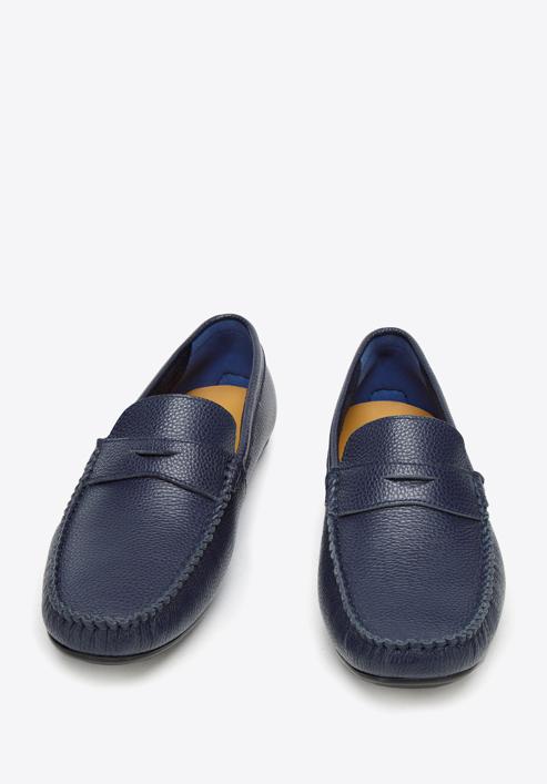 Men's leather penny loafers, navy blue, 94-M-903-N-44, Photo 2