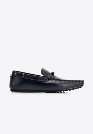 Men's leather driver loafers, navy blue, 92-M-921-7-44, Photo 1