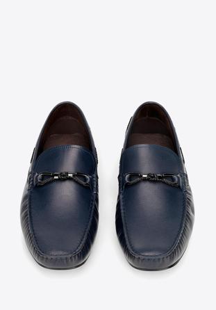 Men's leather driver loafers, navy blue, 92-M-921-7-44, Photo 1