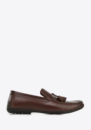 Men's leather tassel loafers, dark brown, 94-M-901-4-45, Photo 1
