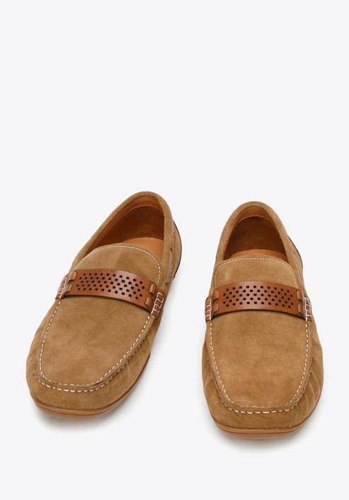 Men's leather moccasins with perforated strap, brown, 94-M-501-5-40, Photo 2