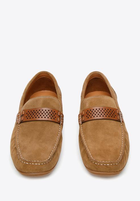 Men's leather moccasins with perforated strap, brown, 94-M-501-1-42, Photo 3