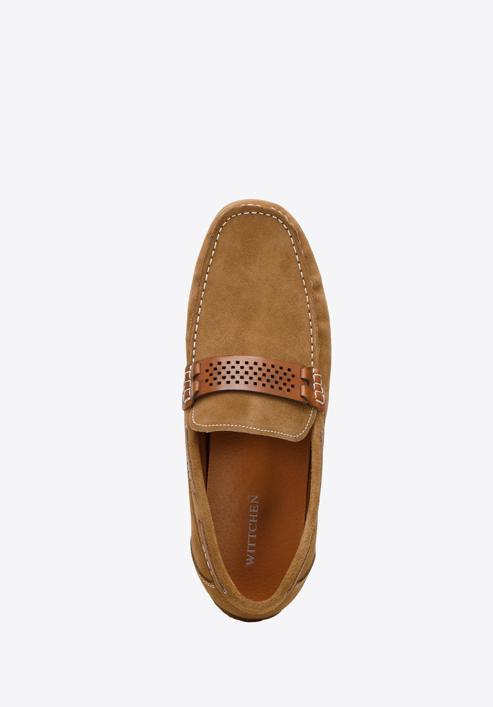Men's leather moccasins with perforated strap, brown, 94-M-501-5-42, Photo 4
