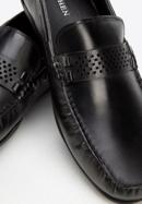 Men's leather moccasins with perforated strap, black, 94-M-501-5-45, Photo 7