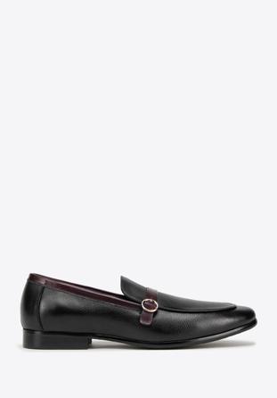 Men's leather strap moccasins, black-burgundy, 98-M-711-15-40, Photo 1