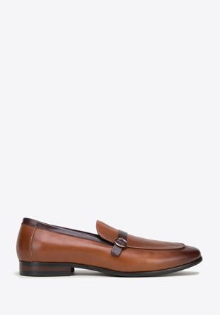 Men's leather strap moccasins, light brown, 98-M-711-5-44, Photo 1