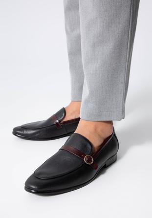 Men's leather strap moccasins, black-burgundy, 98-M-711-15-45, Photo 1