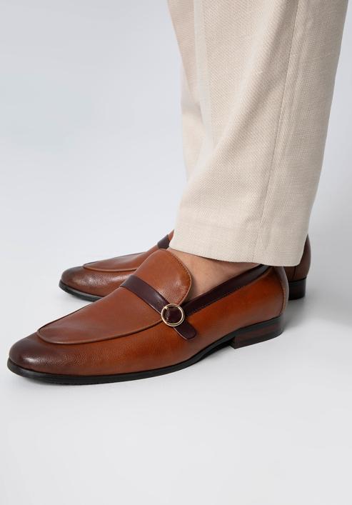 Men's leather strap moccasins, light brown, 98-M-711-5-44, Photo 15