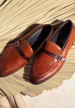 Men's leather strap moccasins, light brown, 98-M-711-5-44, Photo 1