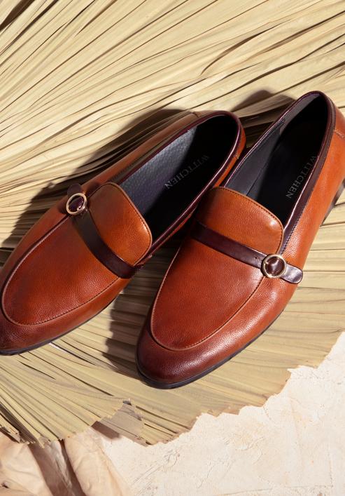 Men's leather strap moccasins, light brown, 98-M-711-5-45, Photo 30