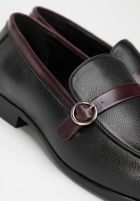 Men's leather strap moccasins, black-burgundy, 98-M-711-5-39, Photo 8
