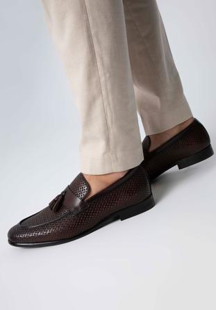 Men's leather tassel loafers, brown, 98-M-709-5-44, Photo 1