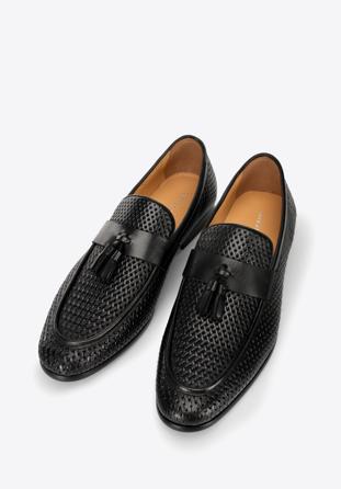 Men's leather tassel loafers, black, 98-M-709-1-42, Photo 1