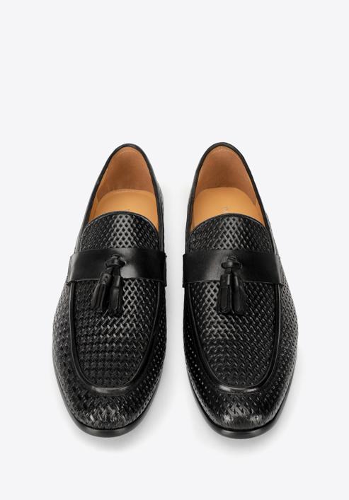 Men's leather tassel loafers, black, 98-M-709-1-44, Photo 3