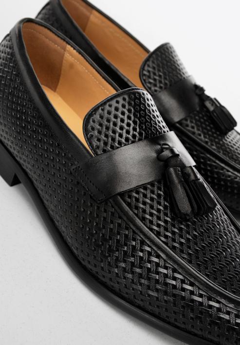 Men's leather tassel loafers, black, 98-M-709-5-45, Photo 8