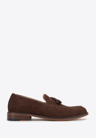 Men's suede tassel loafers, dark brown, 98-M-702-5-41, Photo 1