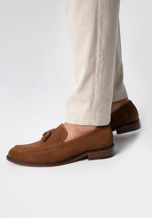 Men's suede tassel loafers, brown, 98-M-702-4-43, Photo 1