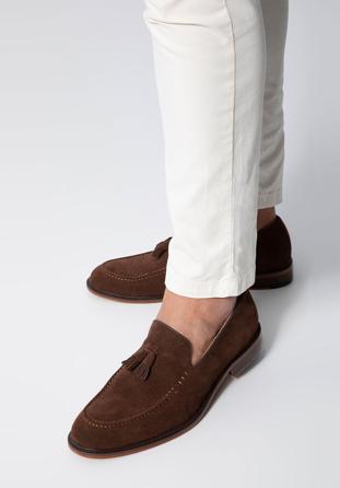 Men's suede tassel loafers, dark brown, 98-M-702-5-44, Photo 1