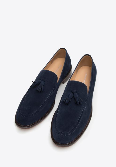 Men's suede tassel loafers, navy blue, 98-M-702-N-39, Photo 2