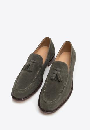 Men's suede tassel loafers, green, 98-M-702-Z-40, Photo 1