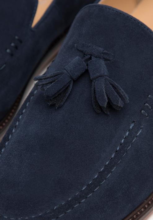 Men's suede tassel loafers, navy blue, 98-M-702-N-39, Photo 7