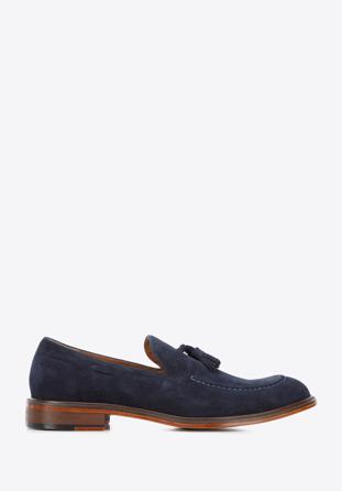 Men's suede tassel loafers, navy blue, 96-M-706-N-44, Photo 1