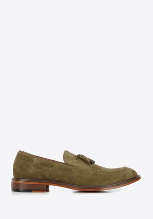 Men's suede tassel loafers, green, 96-M-706-Z-42, Photo 1