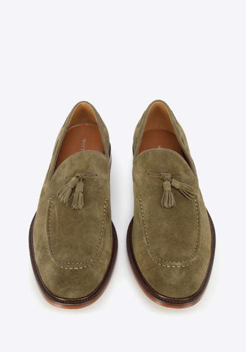 Men's suede tassel loafers, green, 96-M-706-Z-44, Photo 2