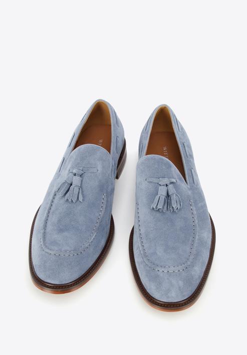 Men's suede tassel loafers, blue, 96-M-706-Z-43, Photo 3