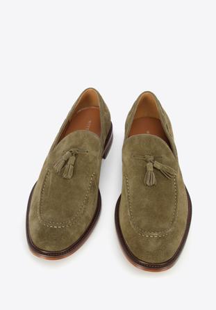 Men's suede tassel loafers, green, 96-M-706-Z-41, Photo 1