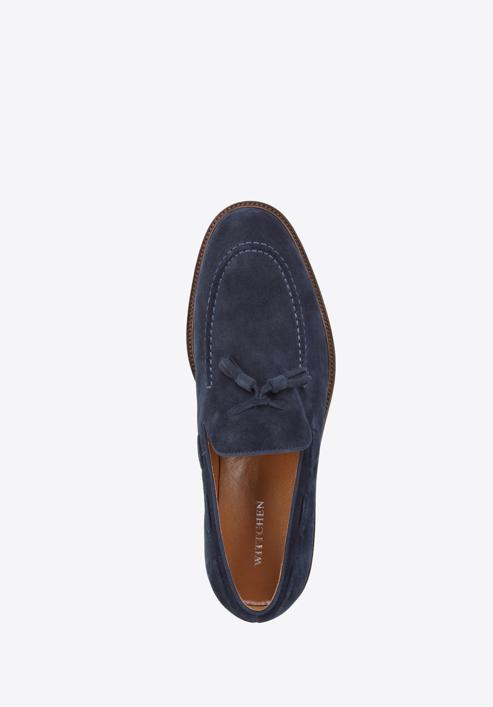 Men's suede tassel loafers, navy blue, 96-M-706-Z-44, Photo 4