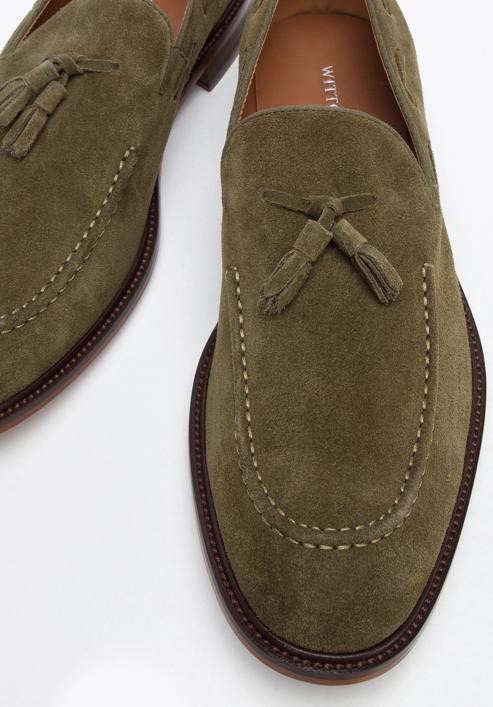 Men's suede tassel loafers, green, 96-M-706-N-45, Photo 7