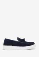 Men's suede tassel platform loafers, navy blue, 98-M-701-Z-45, Photo 1