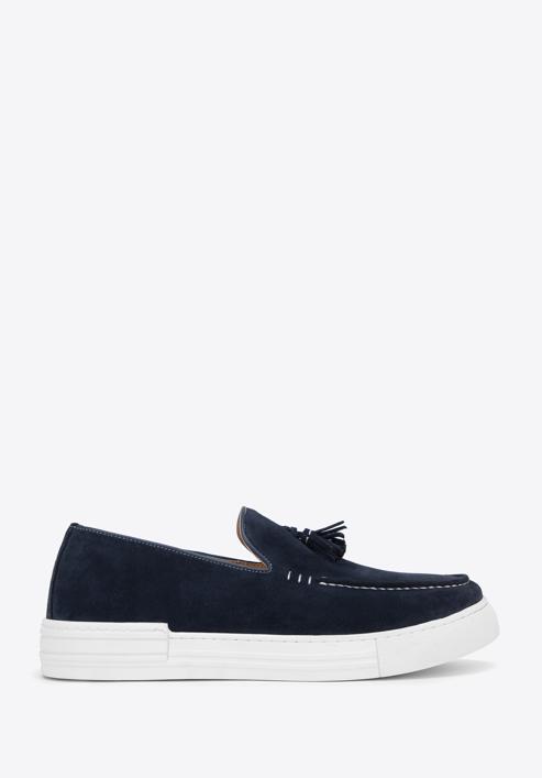 Men's suede tassel platform loafers, navy blue, 98-M-701-Z-39, Photo 1