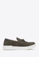 Men's suede tassel platform loafers, dark green, 98-M-701-N-40, Photo 1