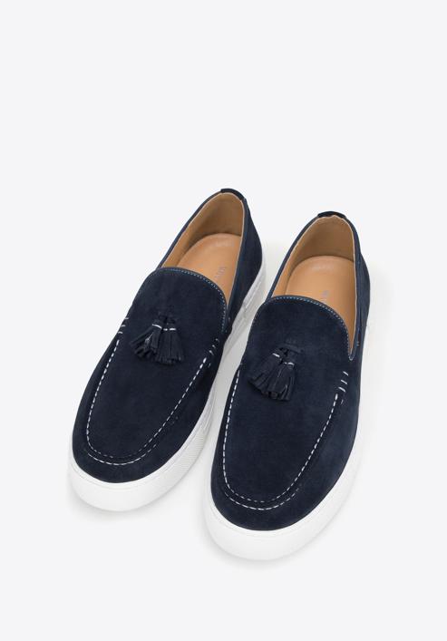 Men's suede tassel platform loafers, navy blue, 98-M-701-N-42, Photo 2