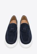 Men's suede tassel platform loafers, navy blue, 98-M-701-Z-44, Photo 3